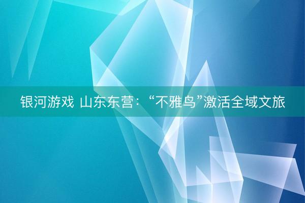 银河游戏 山东东营：“不雅鸟”激活全域文旅